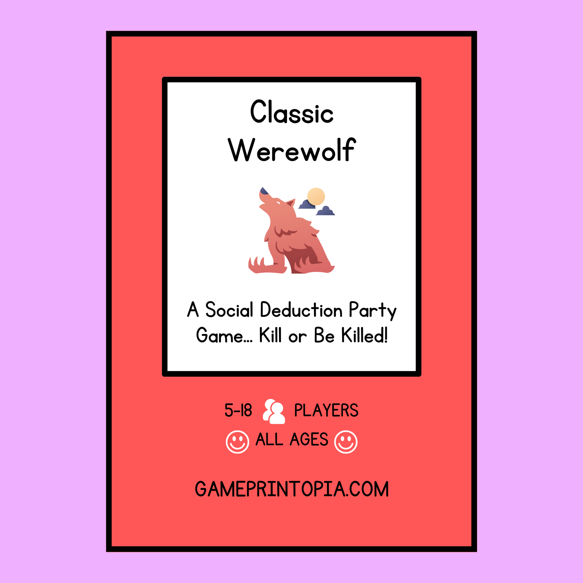 Cover image of the "print and play" party card game Classic Werewolf, by Gameprintopi