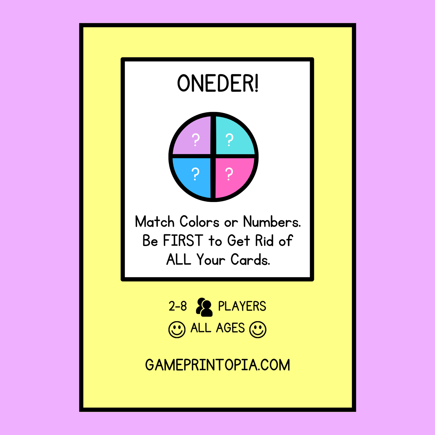 Cover image of the "print and play" party card game ONEDER!, by Gameprintopi
